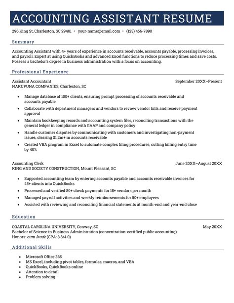 Accounting Assistant Resume Sample