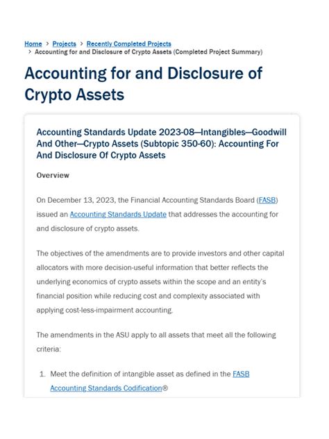 Accounting For And Disclosure Of Crypto Assets