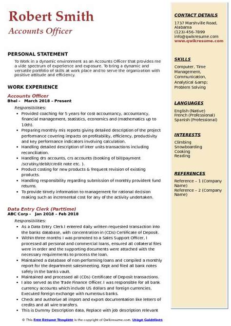 Accounts Officer Resume Sample