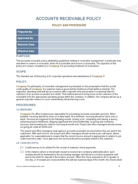 Accounts Receivable Policy Template