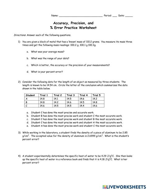 Percent Error Formula Chemistry Accuracy And Precision Percent Error