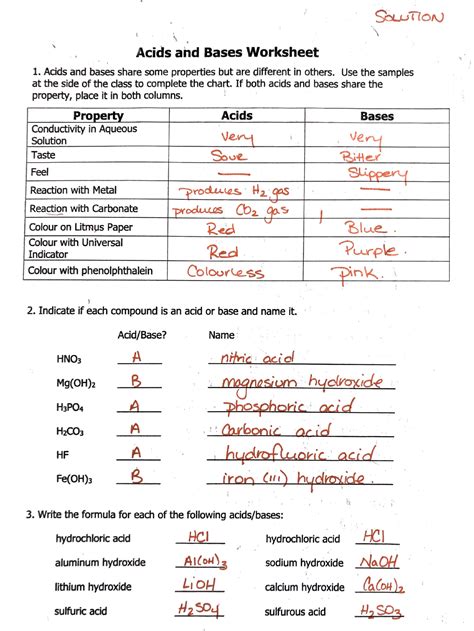 Acid - Base Worksheet - Answer Key - ACID BASE WORKSHEET ANSWER KEY GENERAL