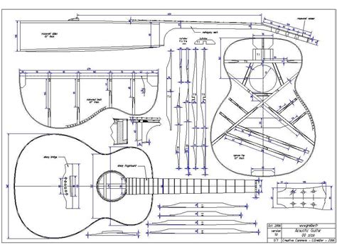 Blueprint drawing sixacoustic guitar Royalty Free Vector