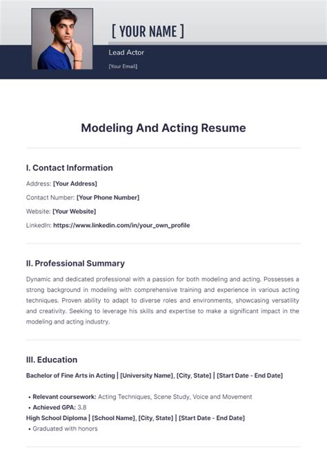 Acting Modeling Resume Template