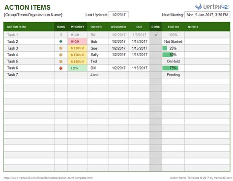 Action Item Tracker Template Excel