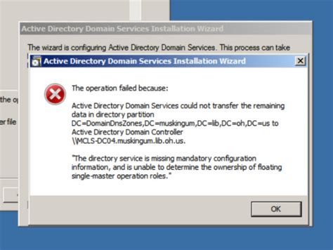 Active Directory Domain Services Could Not Transfer The Remaining Data In Directory Partition