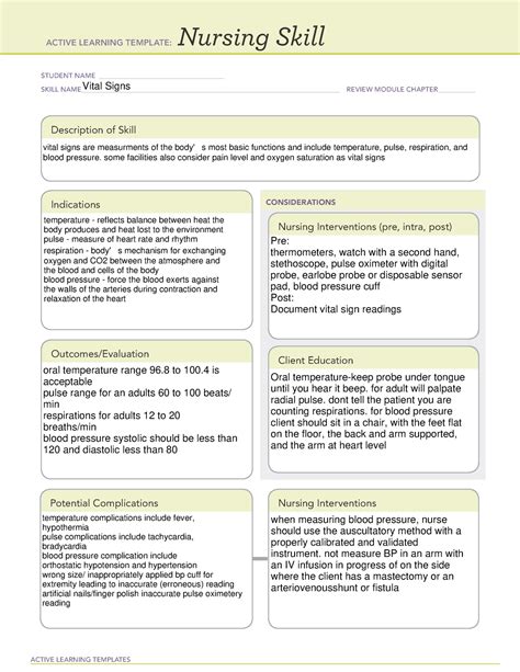 Active Learning Template Nursing Skill Vital Signs