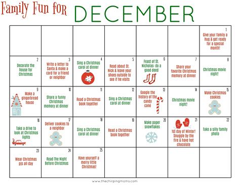 Activity Calendar For December