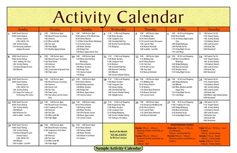 Activity Calendar Ideas For Nursing Homes