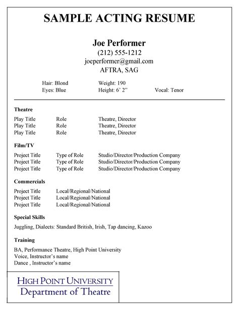 Actor Resume Template Google Docs