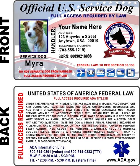 Ada Service Dog Card Printable