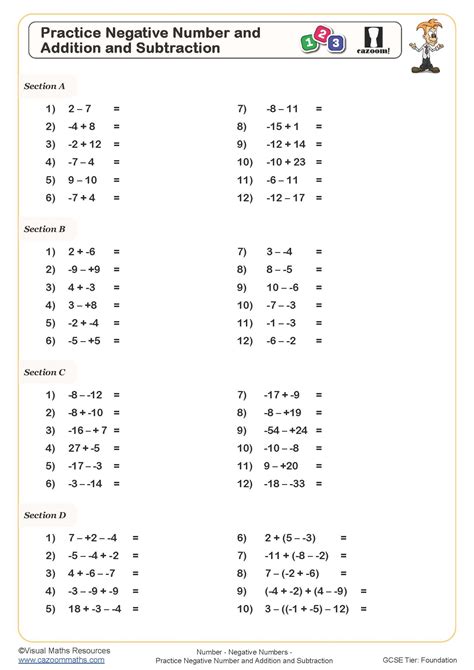 Add And Subtract Negative Numbers Worksheet