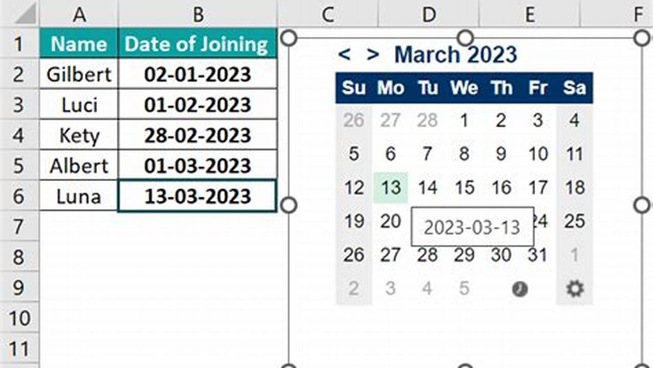 Add Calendar On Excel