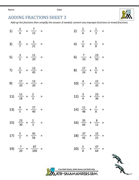 Add Fractions With Denominators Of 10 And 100 Worksheets
