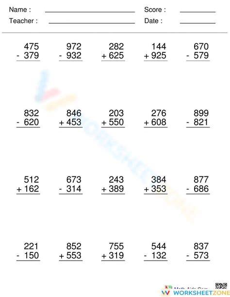 Add And Subtract Multi Digit Numbers Worksheet