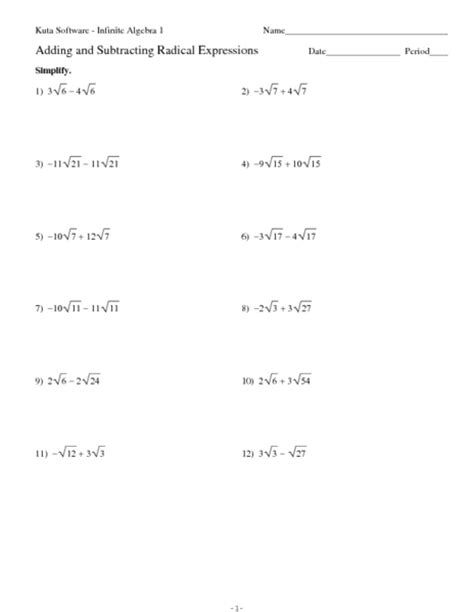 Add And Subtract Radicals Worksheet