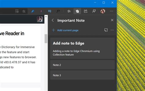Add Notes in Edge Chromium using Collections
