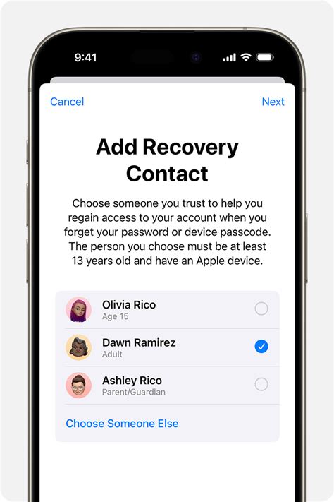 Add Recovery Contact in the iOS Device