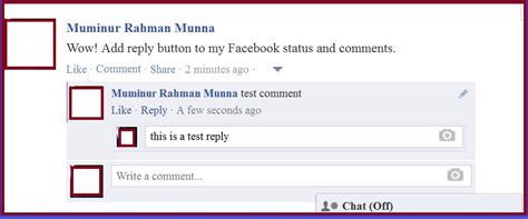Add Reply button to your Facebook Status and comments: