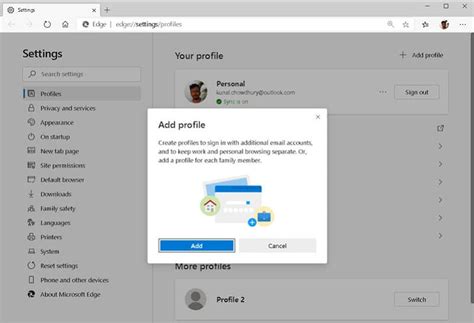 Add a Profile in Microsoft Edge Chromium
