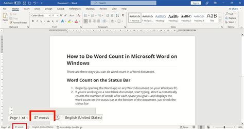 Add a Word Count To The Status Bar In MS Word Online