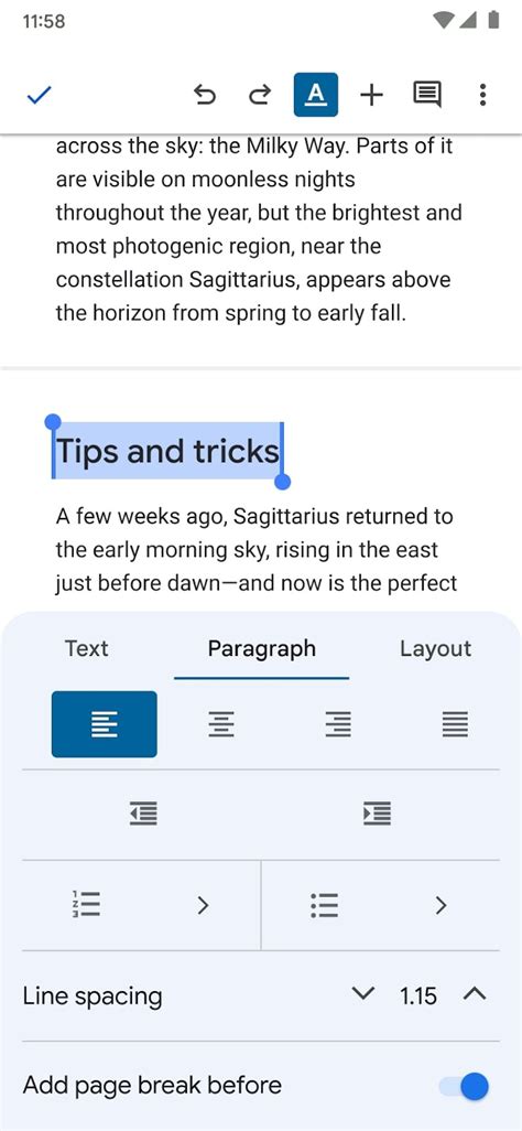 Add a page break before paragraphs