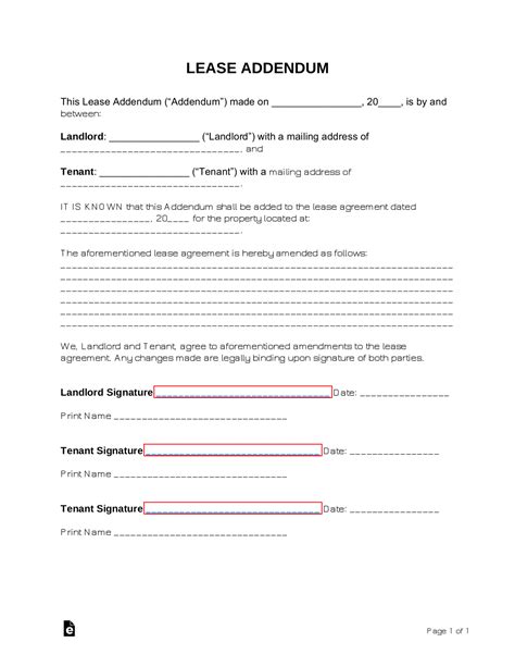 Addendum To Lease Agreement Template