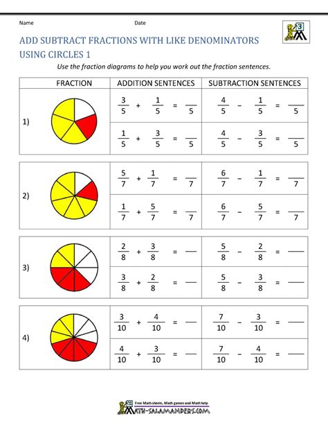 Adding And Subtracting Fractions With Models Worksheet