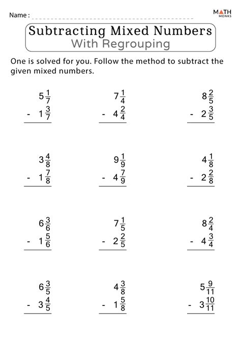 Adding And Subtracting Fractions With Regrouping Worksheet