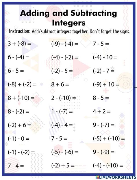 Adding And Subtracting Integers Worksheet