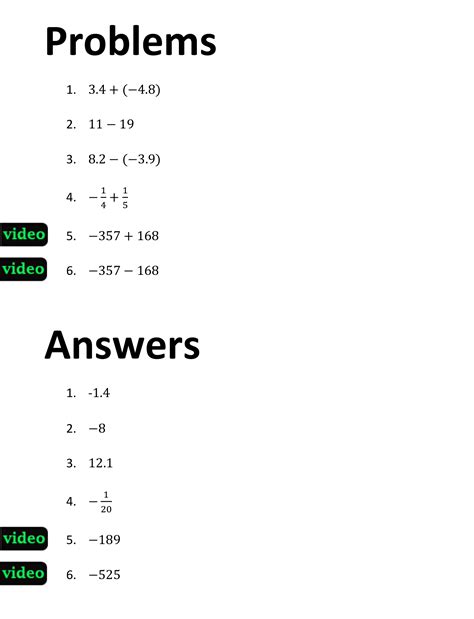 Adding And Subtracting Rational Numbers Worksheet With Answers