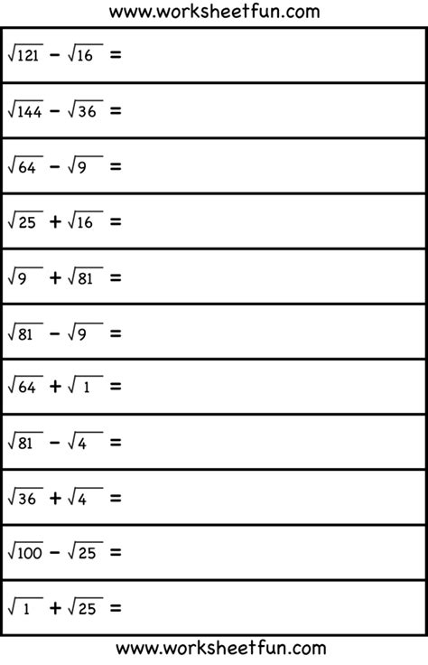 Adding And Subtracting Square Roots Worksheet