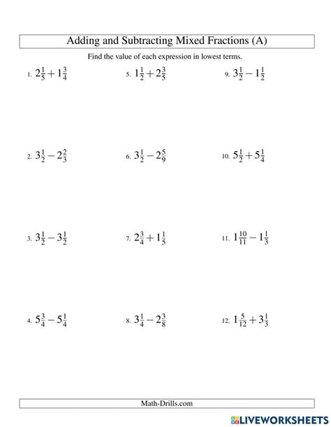 Adding And Subtracting Fractions And Mixed Numbers Worksheet – Free ...