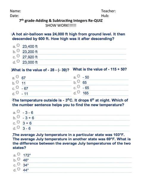 Adding And Subtracting Integers Word Problems Worksheet — db-excel.com