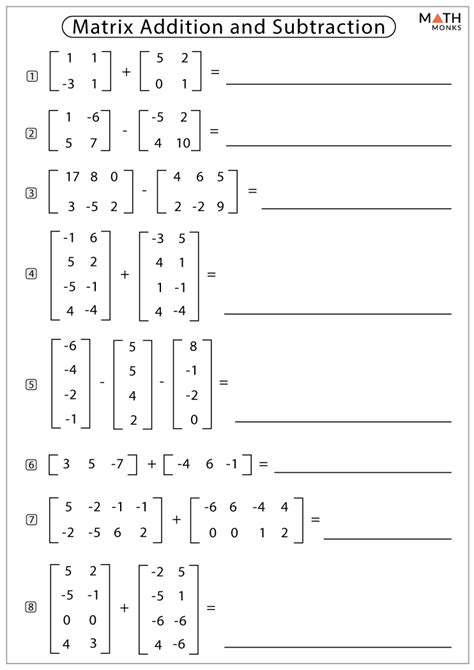 Adding And Subtracting Matrices Worksheet