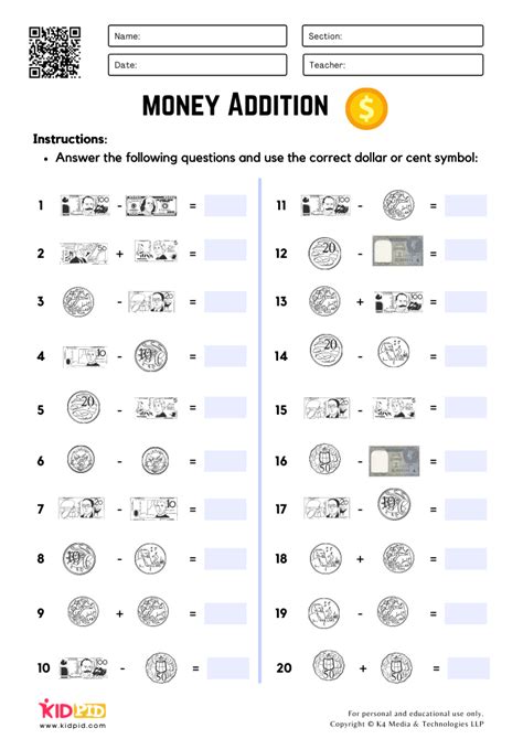 Adding And Subtracting Money Worksheets