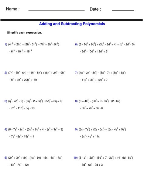 Master Polynomials and Improve Your Math Skills: An Engaging Worksheet to Add and Subtract Polynomials