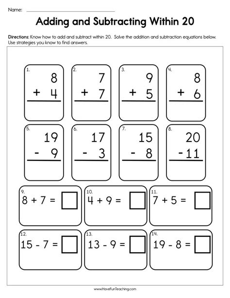 Adding And Subtracting Within 20 Worksheets