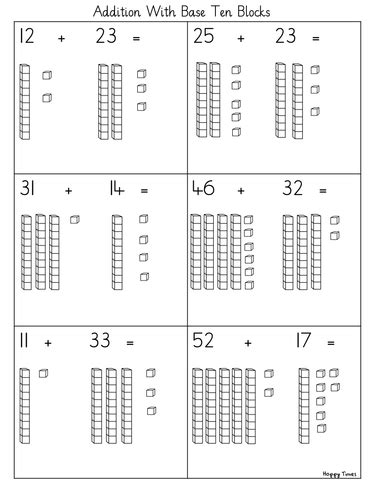 Adding Base Ten Blocks Worksheets