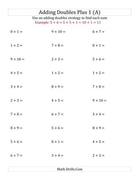 Adding Doubles Plus 1 (Small Numbers) (A) Addition Worksheet
