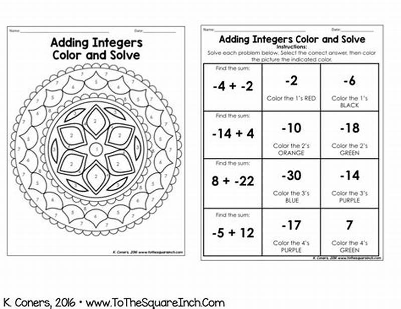 Adding Integers Coloring Worksheet Free