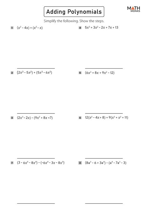 Adding Polynomials Worksheets – Free Printable Practice Sheets Pdf ...