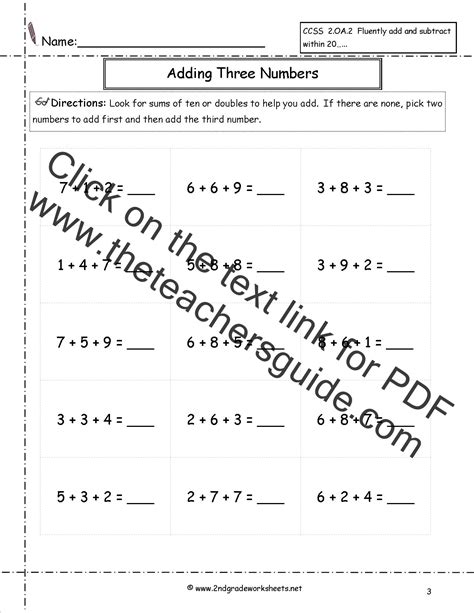 Adding Three or More Single Digit Numbers Worksheets
