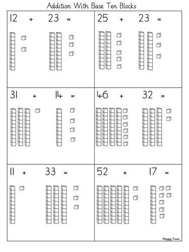 Adding With Base 10 Blocks Worksheets