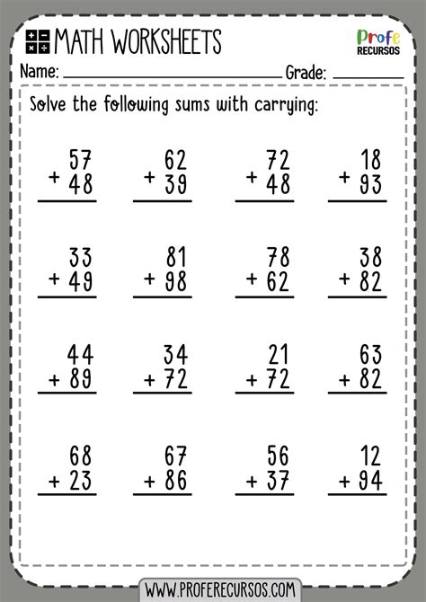 Adding With Carrying Worksheet