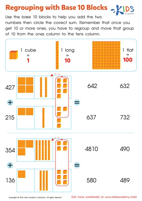 Adding With Place Value Blocks Worksheets