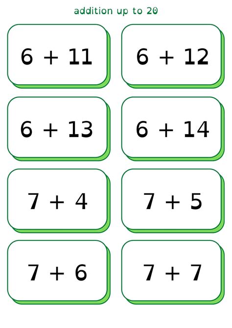 Addition And Subtraction Flash Cards 0 20 Printable Free