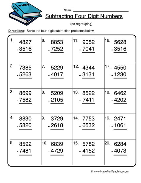 Addition And Subtraction Worksheets 4 Digit Numbers