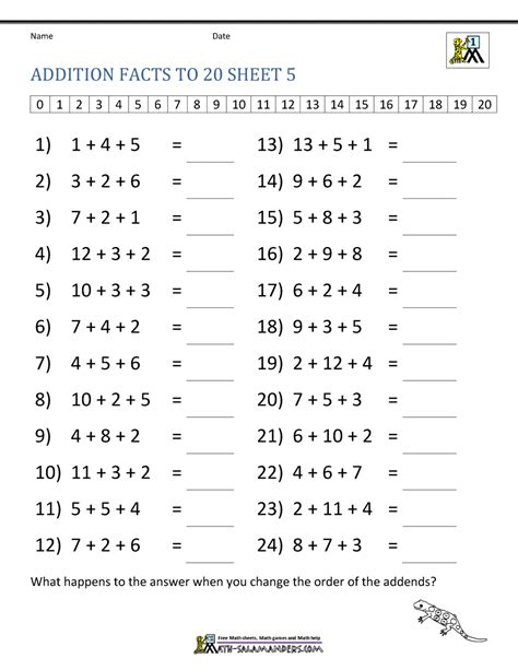 Get Addition Facts To 20 Worksheets For Free