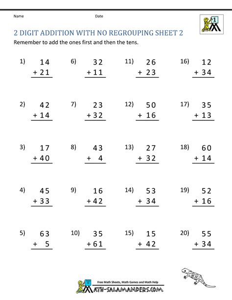 Addition With No Regrouping Worksheets